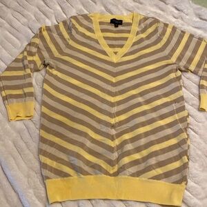 The limited brand, yellow and tan striped V-neck three-quarter sleeve top.